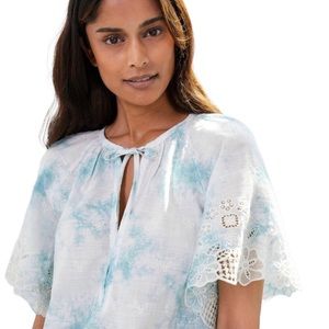 NWT Anthropologie Tops | Embroidered Tie-Dye Short Sleeve Blue & White Size XL